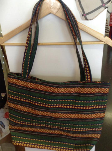 Striped Green and black medium beach bag